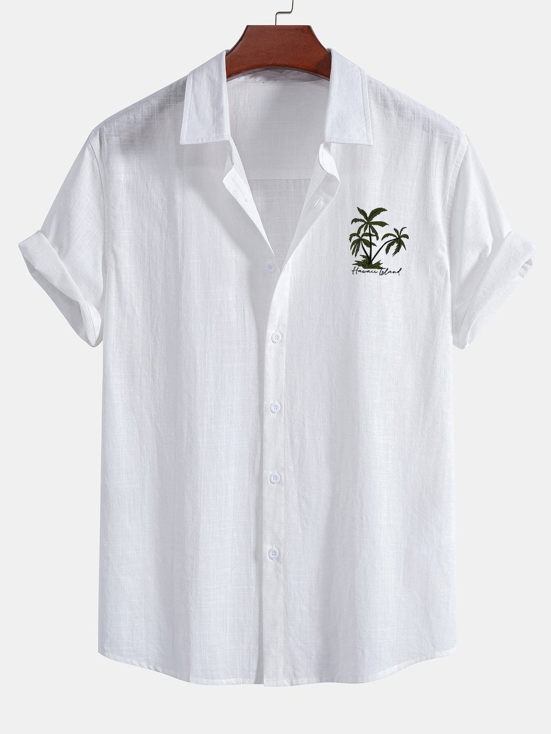 Chemise Hawaïenne Effet Lin avec Boutons et Short de Plage